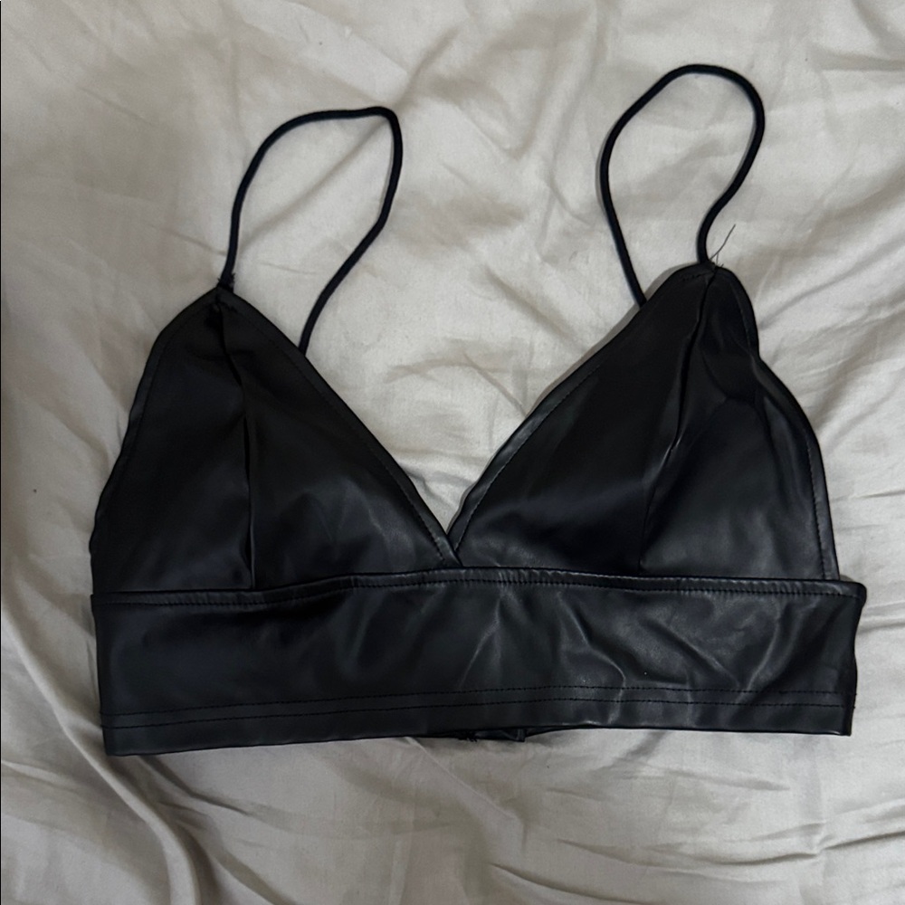 SHEIN Black Faux Leather Crop Top